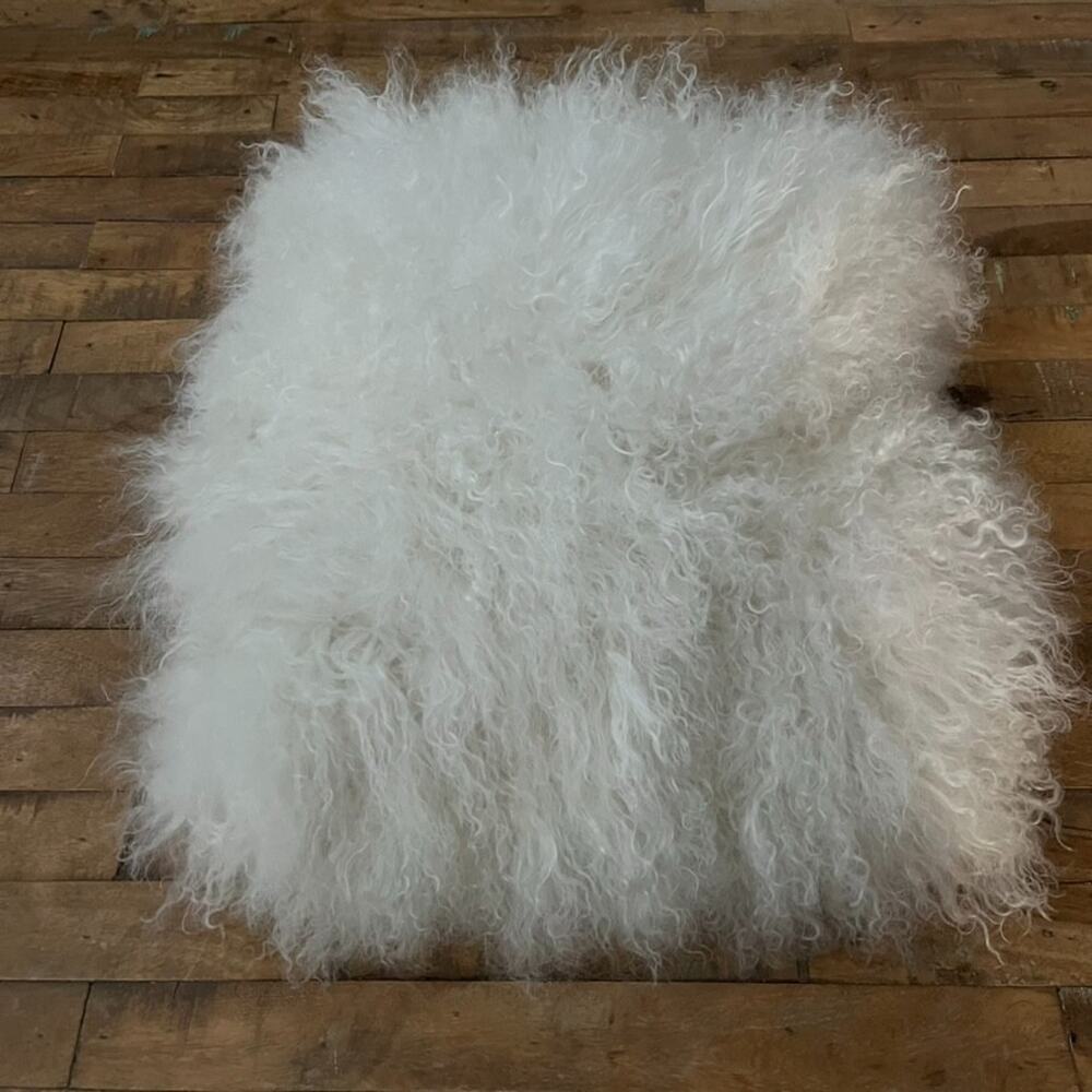 West Elm Fur Throw Pillow 16 x 16" Ivory Dyed Lamb Fur Chic Modern Soft